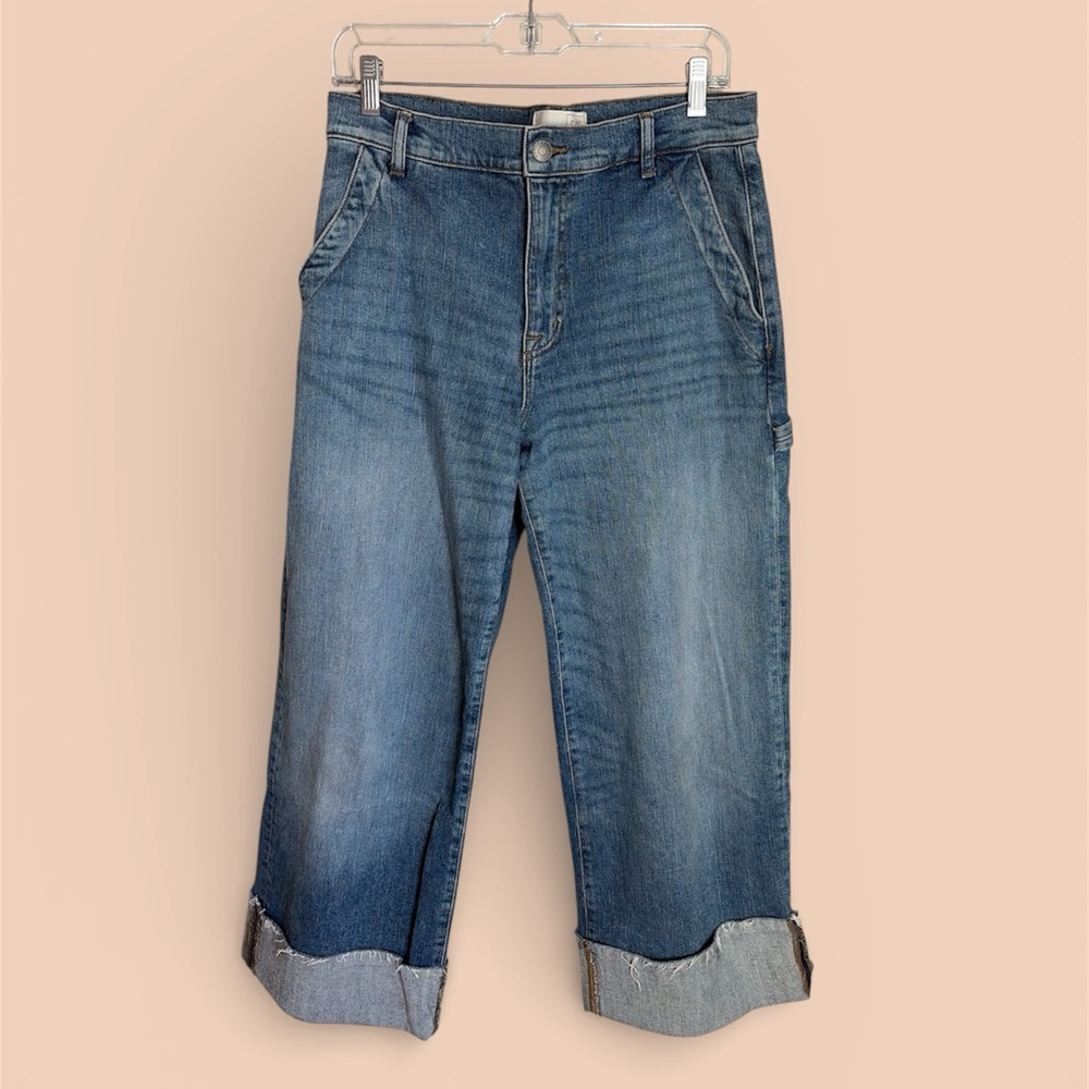 Current/Elliott Classic Wide Leg Blue Jeans with Cuff - Picture 1 of 5